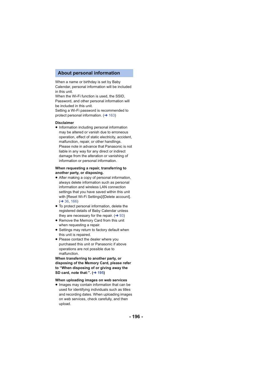 About personal information | Panasonic HC-V250K User Manual | Page 196 / 207