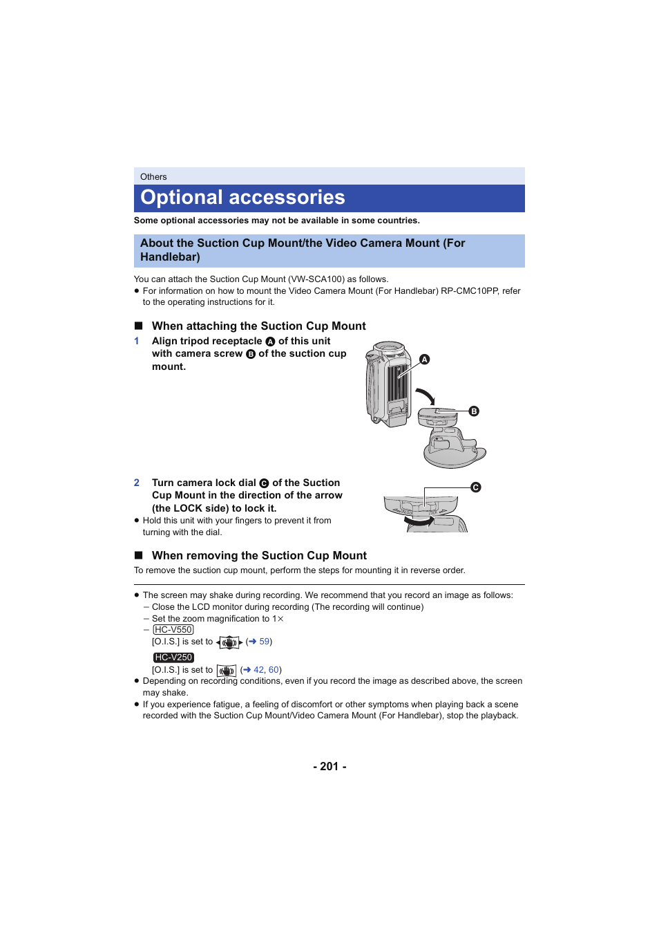 Optional accessories | Panasonic HC-V250K User Manual | Page 201 / 207