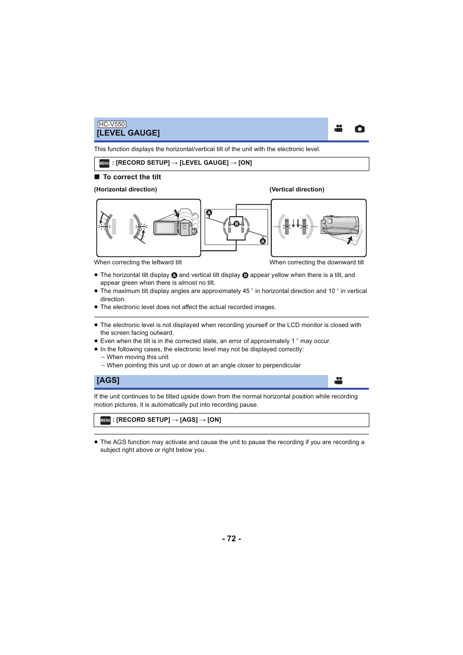 L 72, Level gauge | Panasonic HC-V250K User Manual | Page 72 / 207
