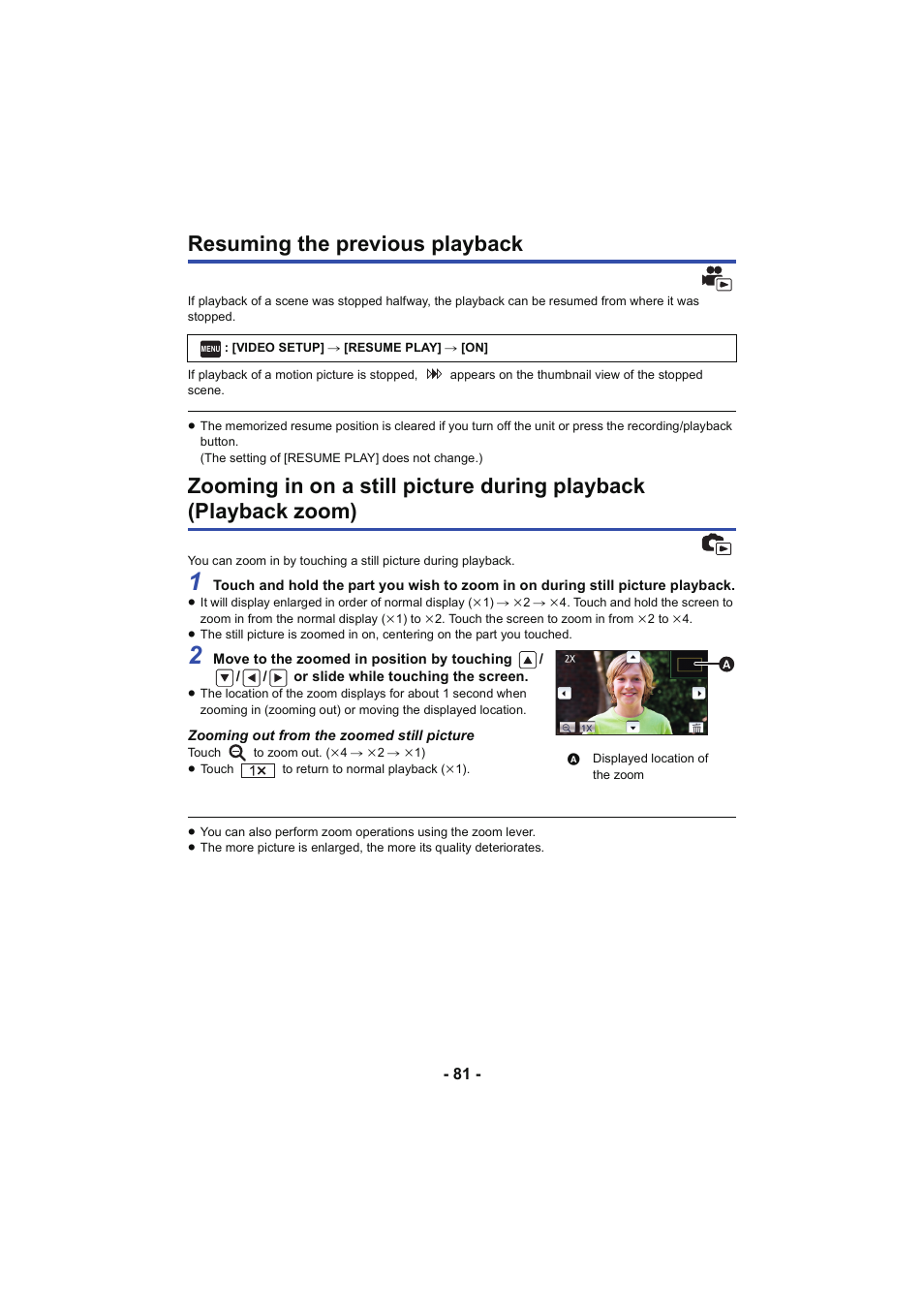 Resuming the previous playback | Panasonic HC-V250K User Manual | Page 81 / 207