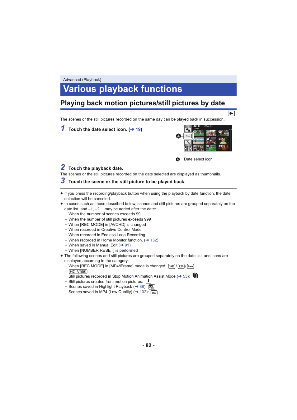 Various playback functions, L 82 | Panasonic HC-V250K User Manual | Page 82 / 207