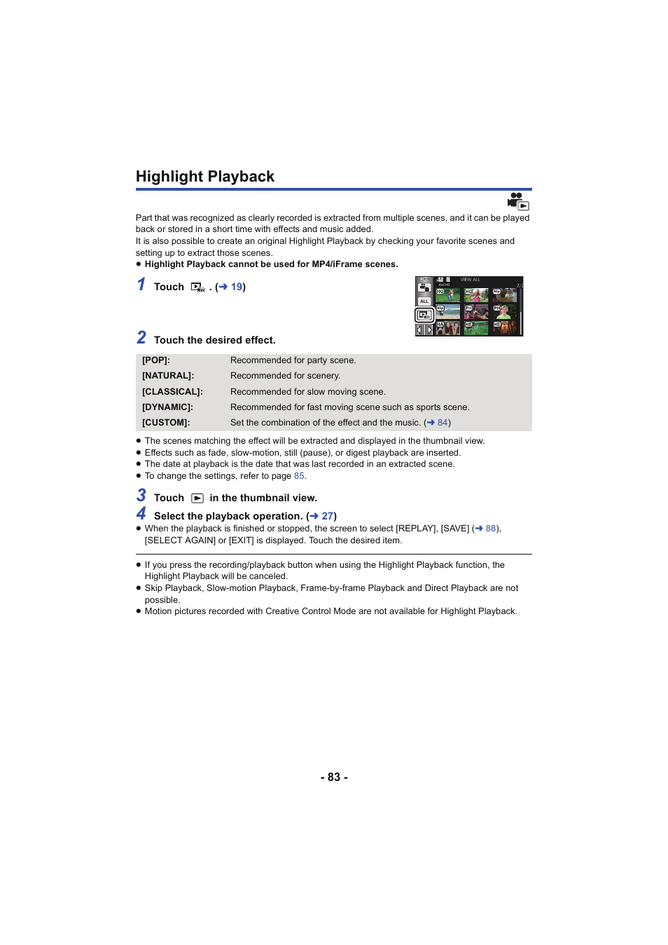 Highlight playback | Panasonic HC-V250K User Manual | Page 83 / 207