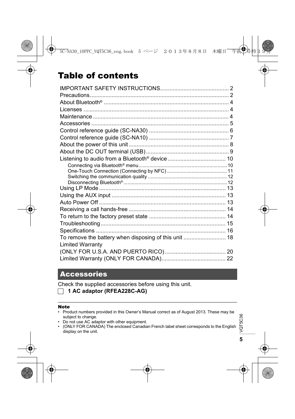 Panasonic SC-NA30 User Manual | Page 5 / 24