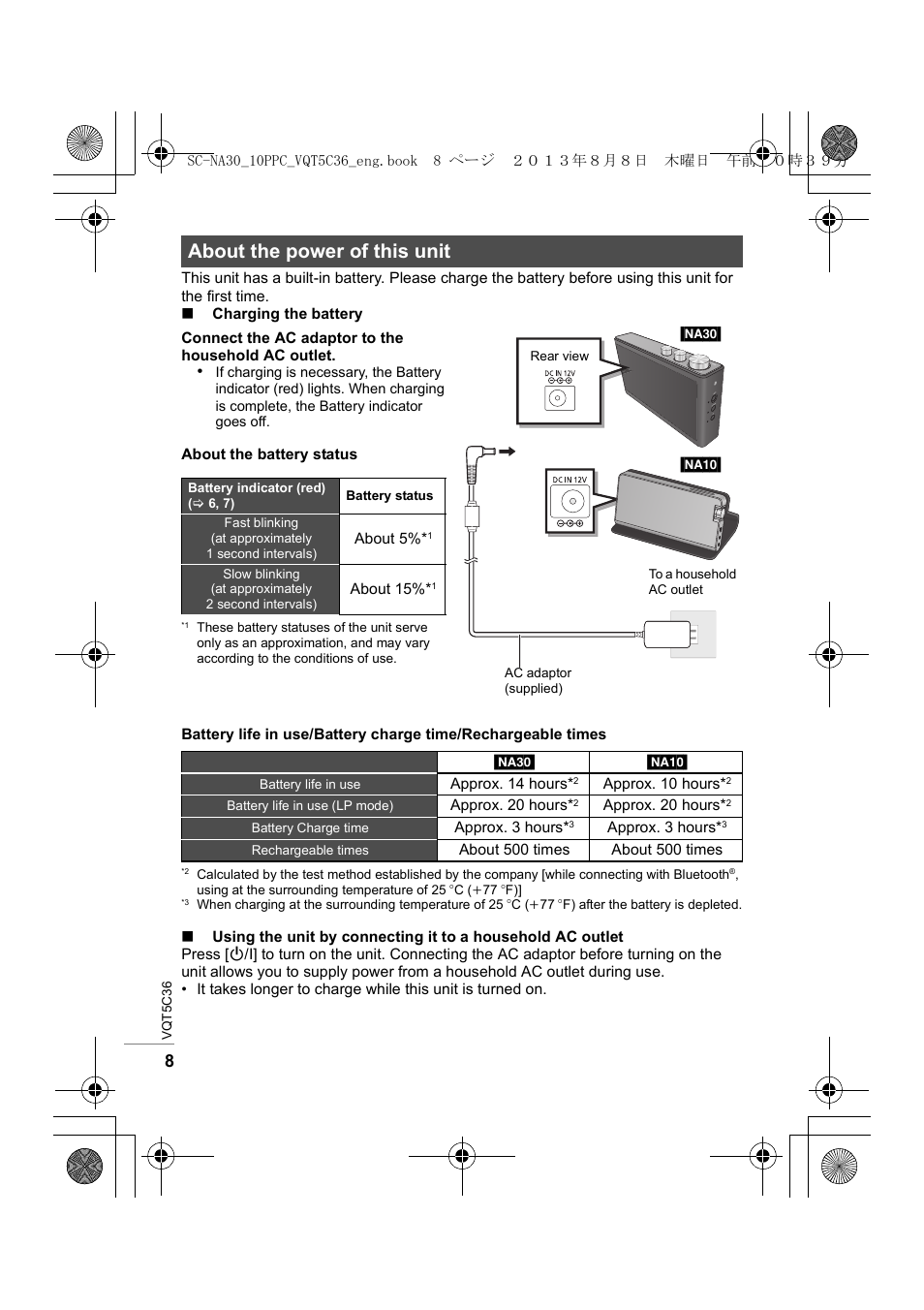 About the power of this unit | Panasonic SC-NA30 User Manual | Page 8 / 24