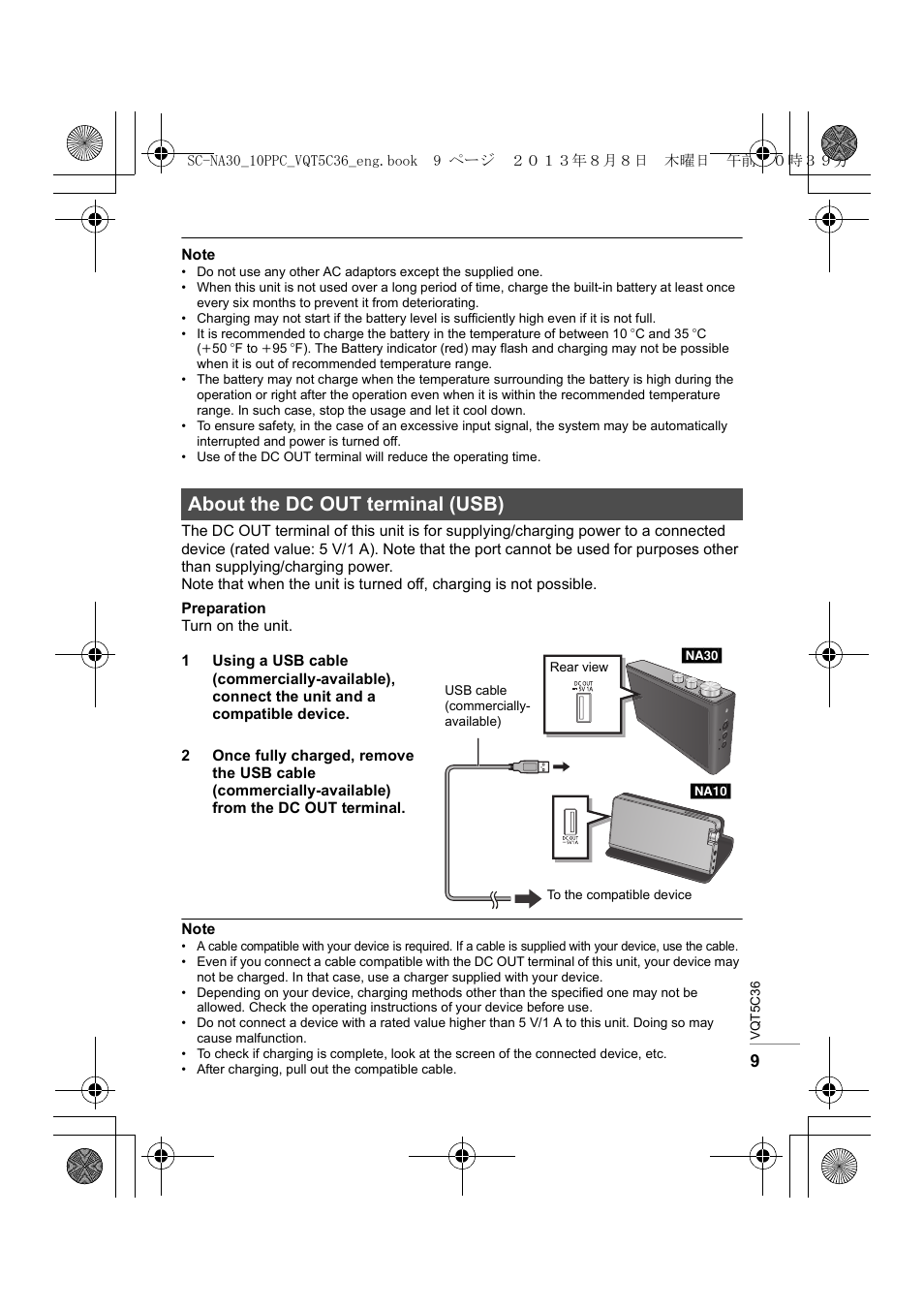 About the dc out terminal (usb) | Panasonic SC-NA30 User Manual | Page 9 / 24