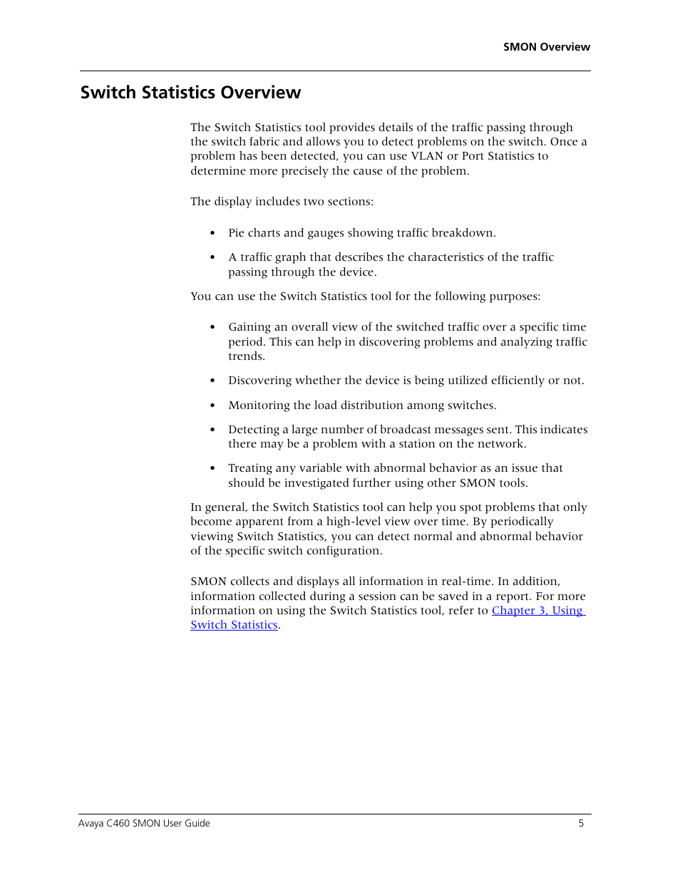Switch statistics overview | Avaya C460 SMON User Manual | Page 13 / 102