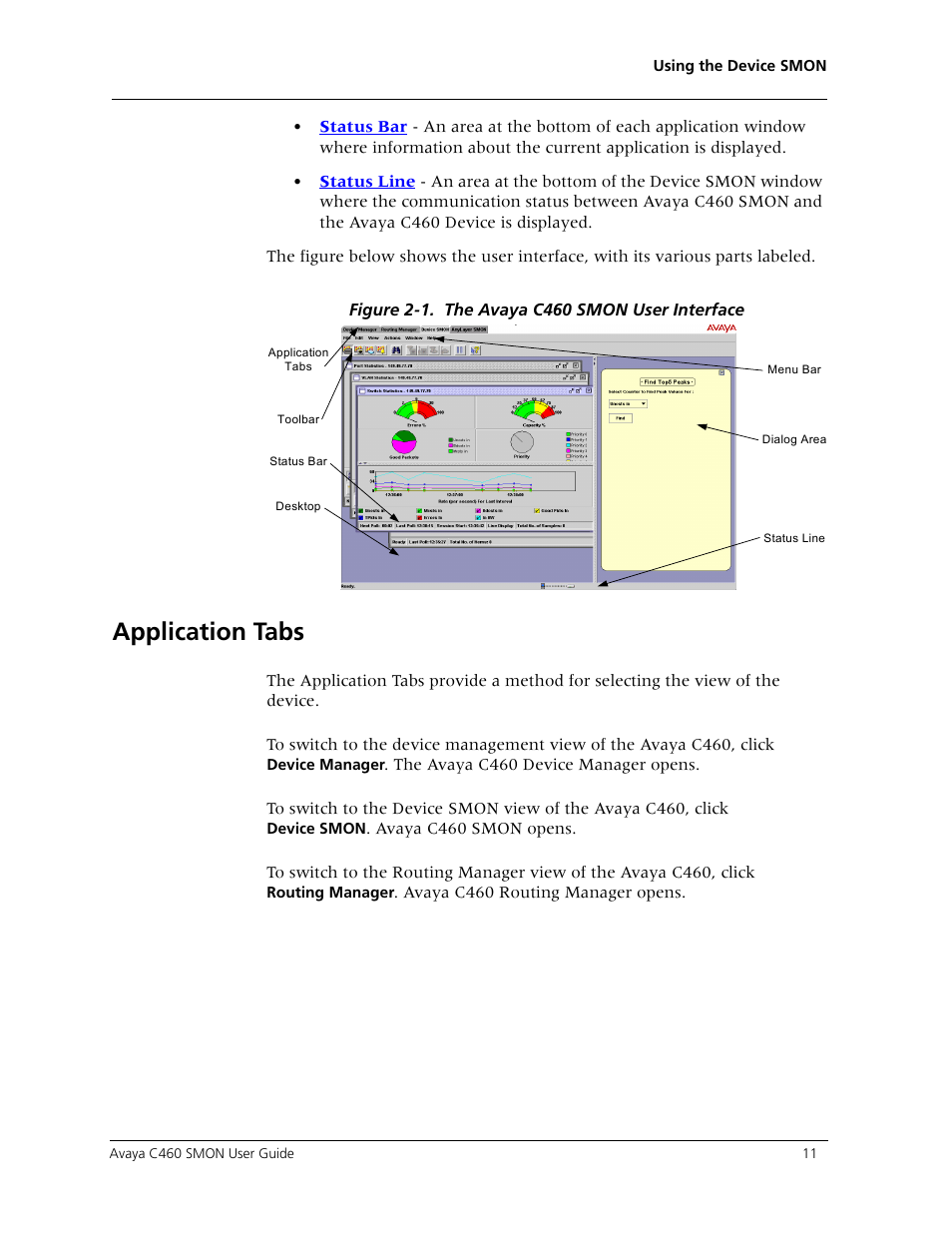 Application tabs | Avaya C460 SMON User Manual | Page 19 / 102