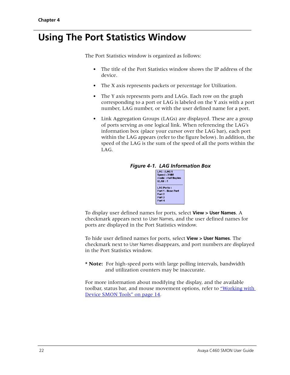Using the port statistics window | Avaya C460 SMON User Manual | Page 30 / 102