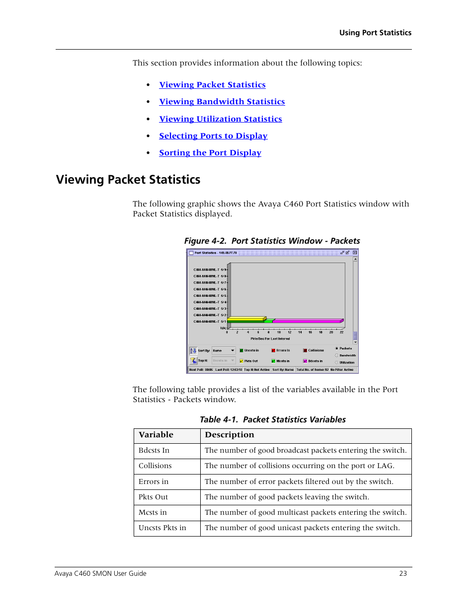 Viewing packet statistics | Avaya C460 SMON User Manual | Page 31 / 102