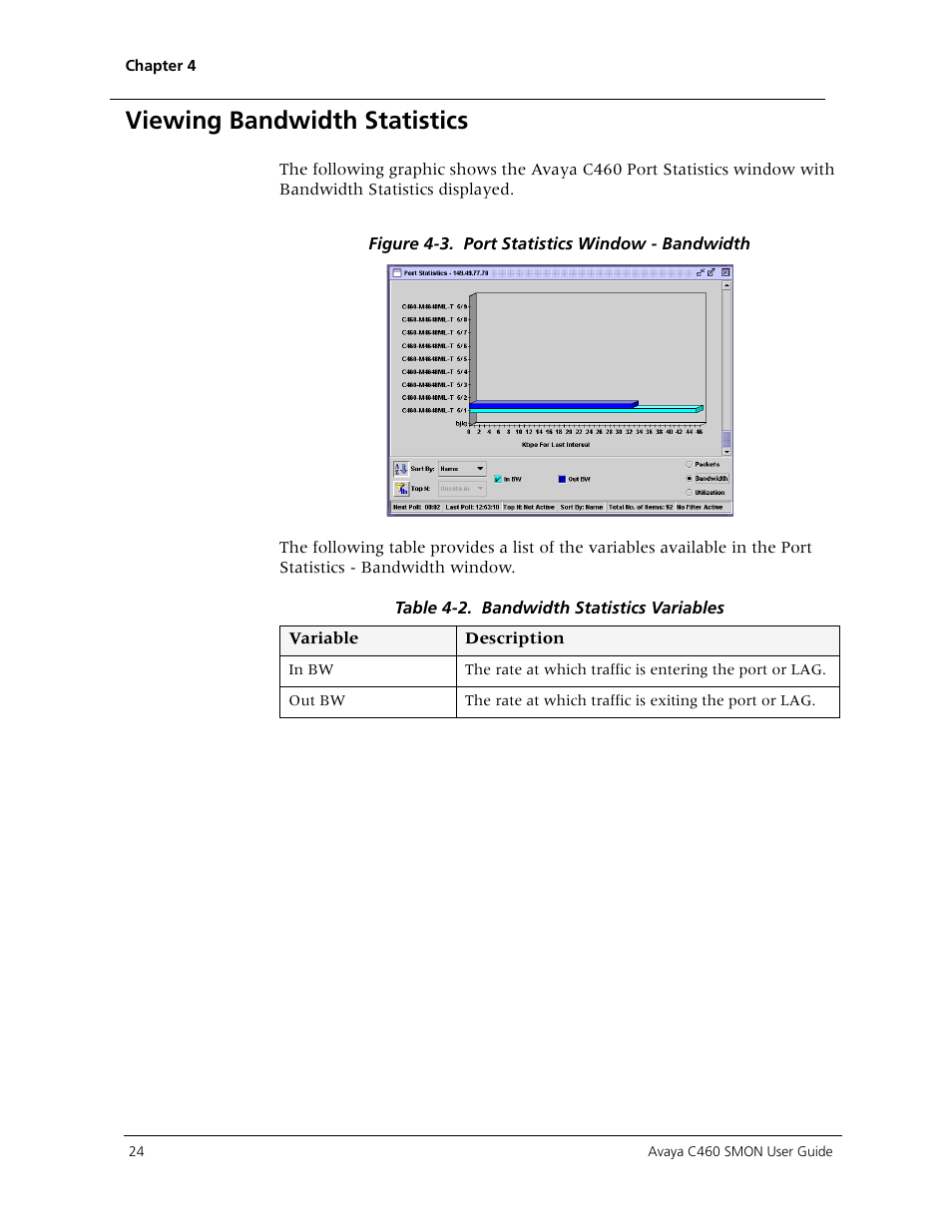 Viewing bandwidth statistics | Avaya C460 SMON User Manual | Page 32 / 102