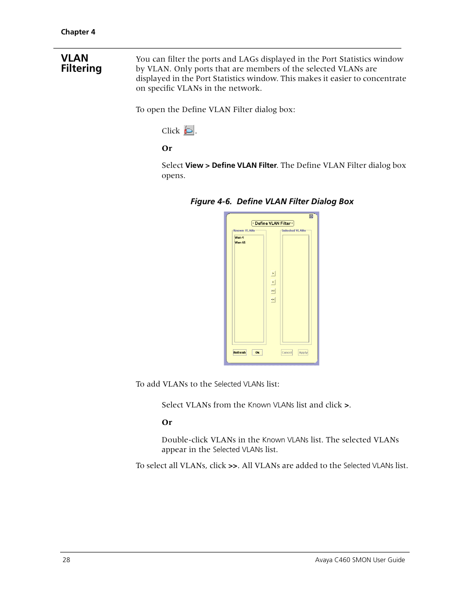 Vlan filtering | Avaya C460 SMON User Manual | Page 36 / 102