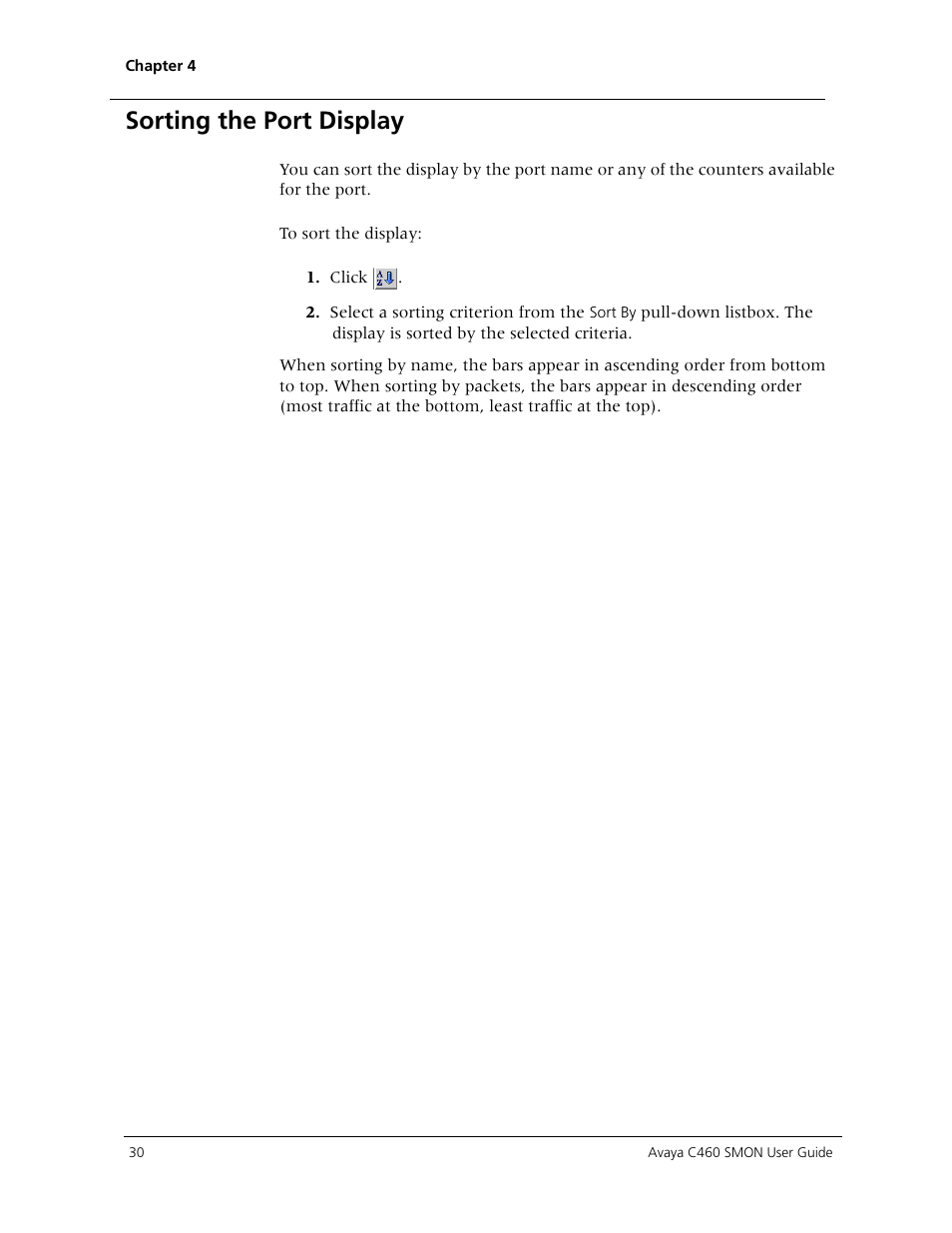 Sorting the port display, Sorting the port | Avaya C460 SMON User Manual | Page 38 / 102