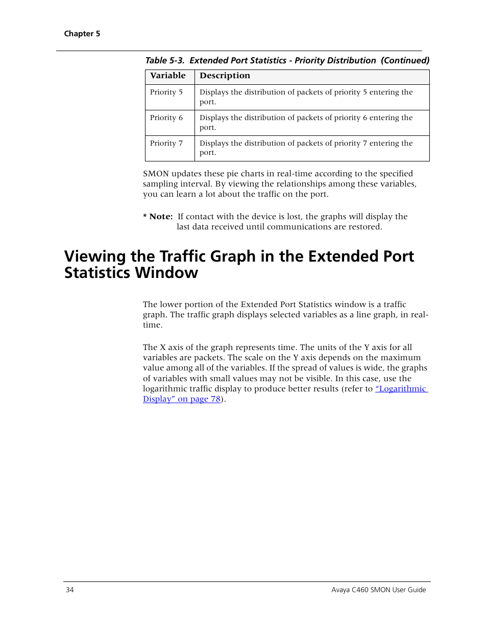 Viewing the traffic graph in the | Avaya C460 SMON User Manual | Page 42 / 102
