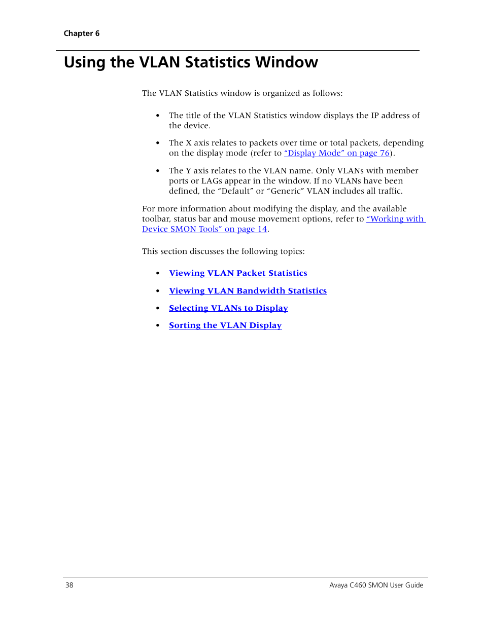 Using the vlan statistics window | Avaya C460 SMON User Manual | Page 46 / 102