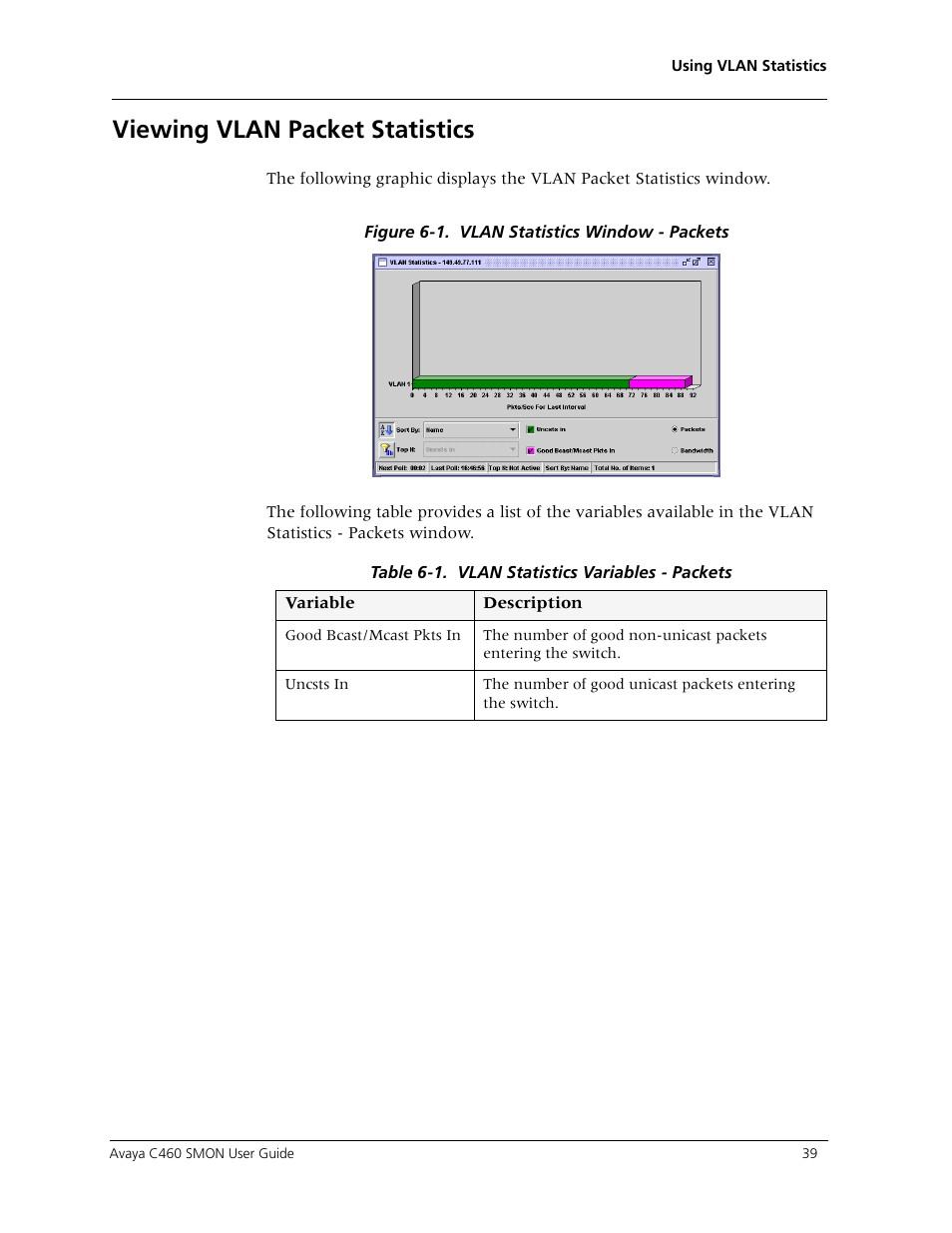 Viewing vlan packet statistics | Avaya C460 SMON User Manual | Page 47 / 102