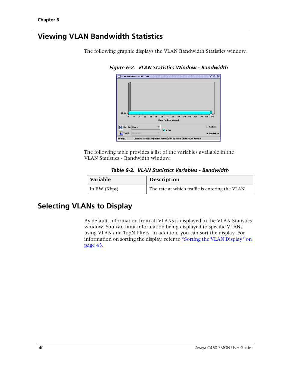 Viewing vlan bandwidth statistics, Selecting vlans to display | Avaya C460 SMON User Manual | Page 48 / 102