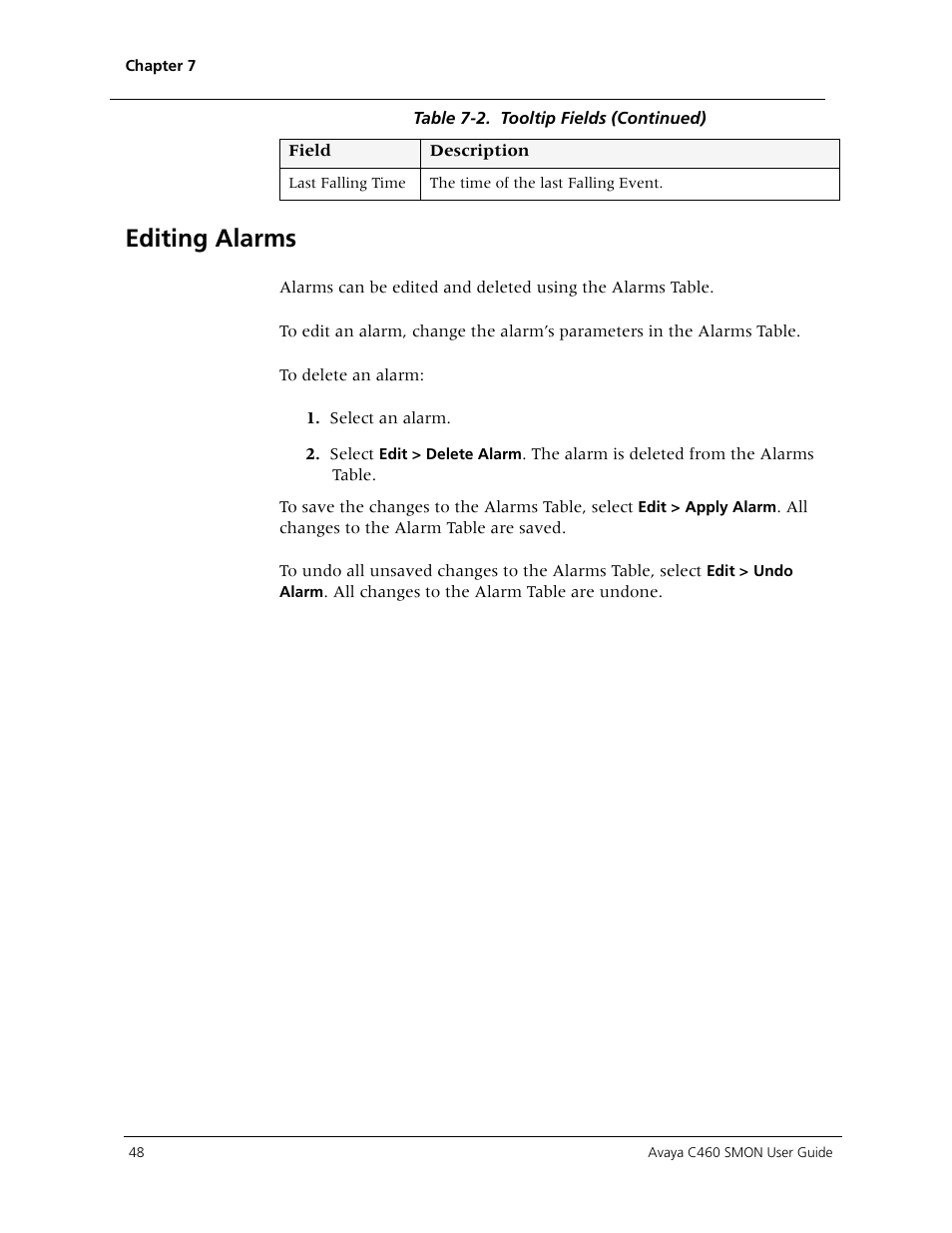 Editing alarms | Avaya C460 SMON User Manual | Page 56 / 102
