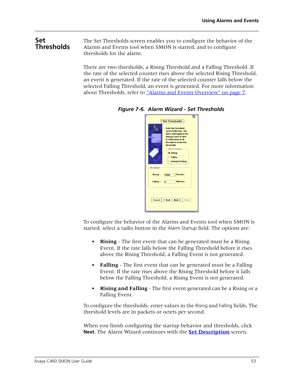 Set thresholds | Avaya C460 SMON User Manual | Page 61 / 102