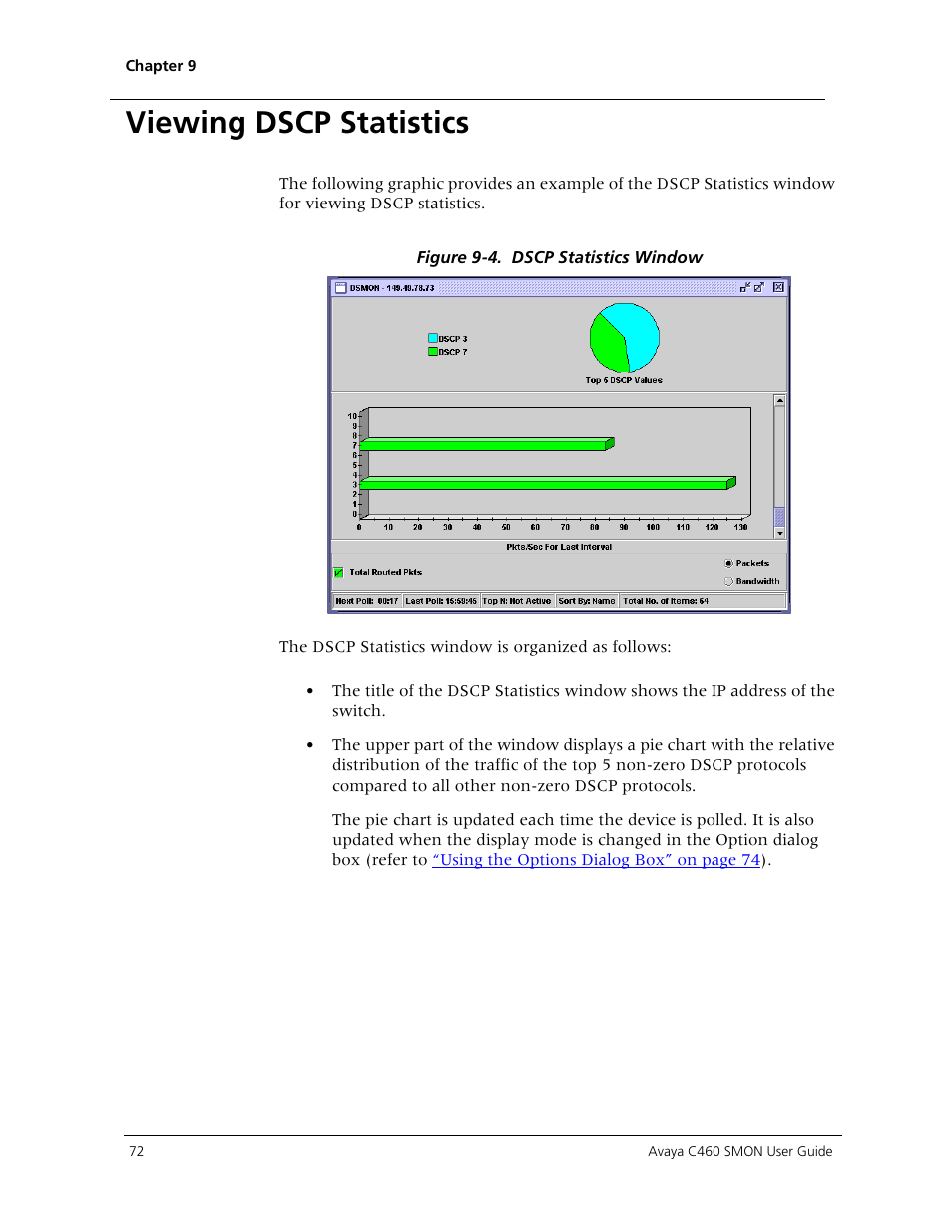 Viewing dscp statistics, Viewing, Viewing dscp | Instructions on | Avaya C460 SMON User Manual | Page 80 / 102