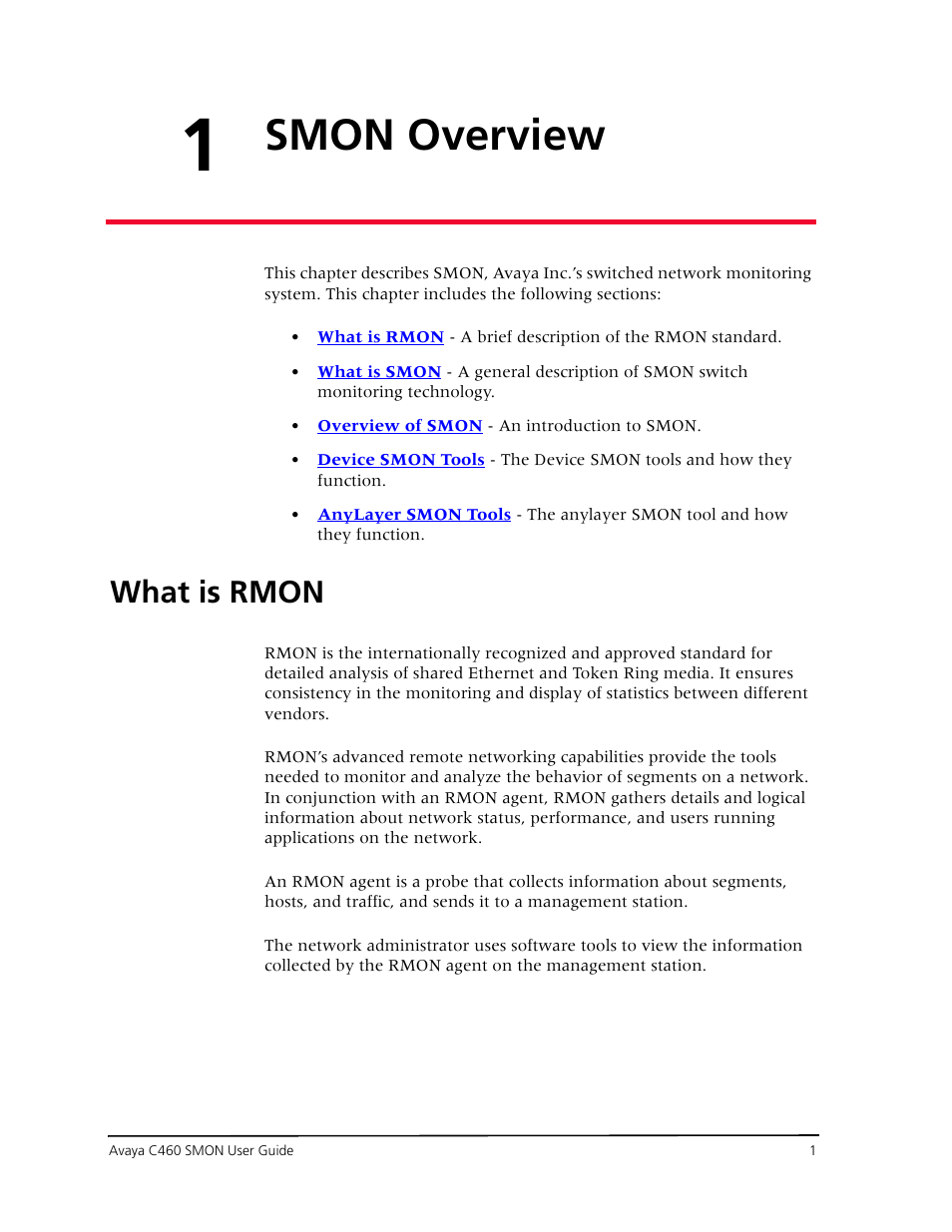 Smon overview, What is rmon, Chapter 1 — smon overview | This | Avaya C460 SMON User Manual | Page 9 / 102