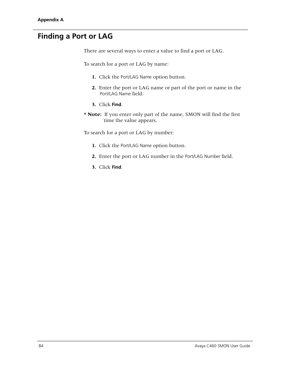 Finding a port or lag | Avaya C460 SMON User Manual | Page 92 / 102