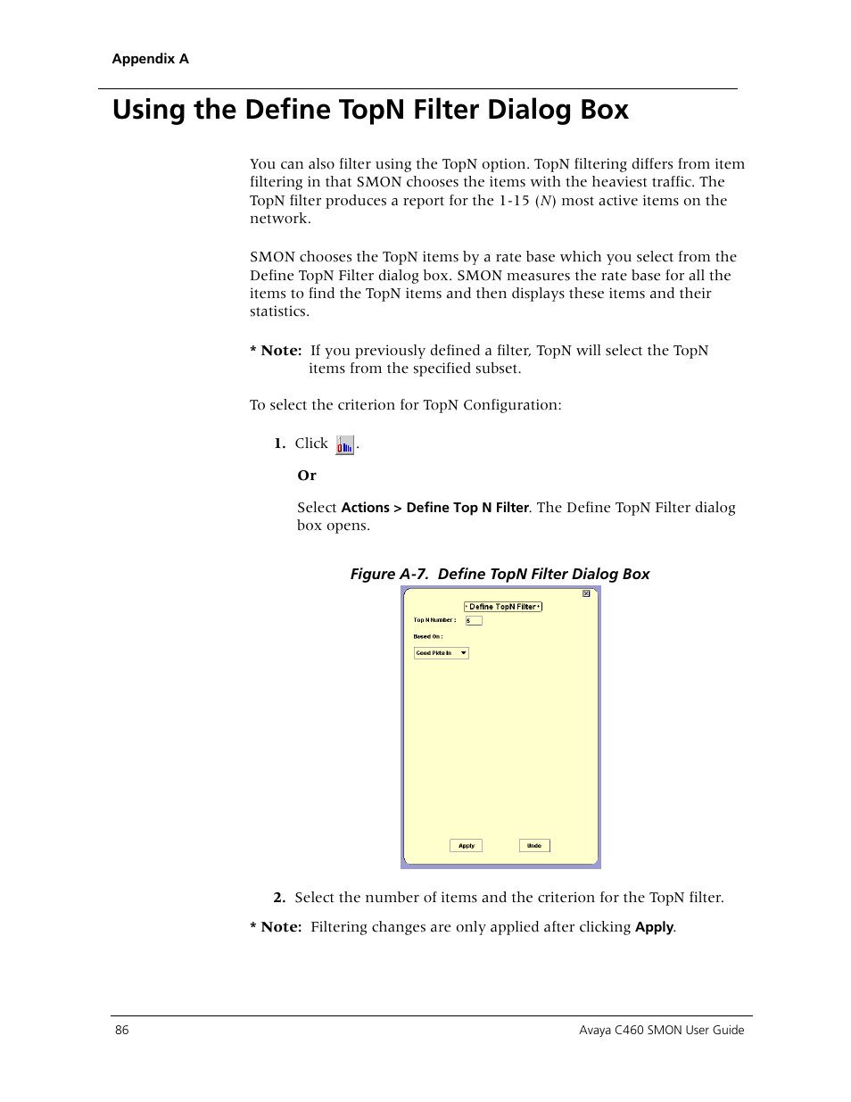 Using the define topn filter dialog box, Using the define topn filter dialog box” on | Avaya C460 SMON User Manual | Page 94 / 102