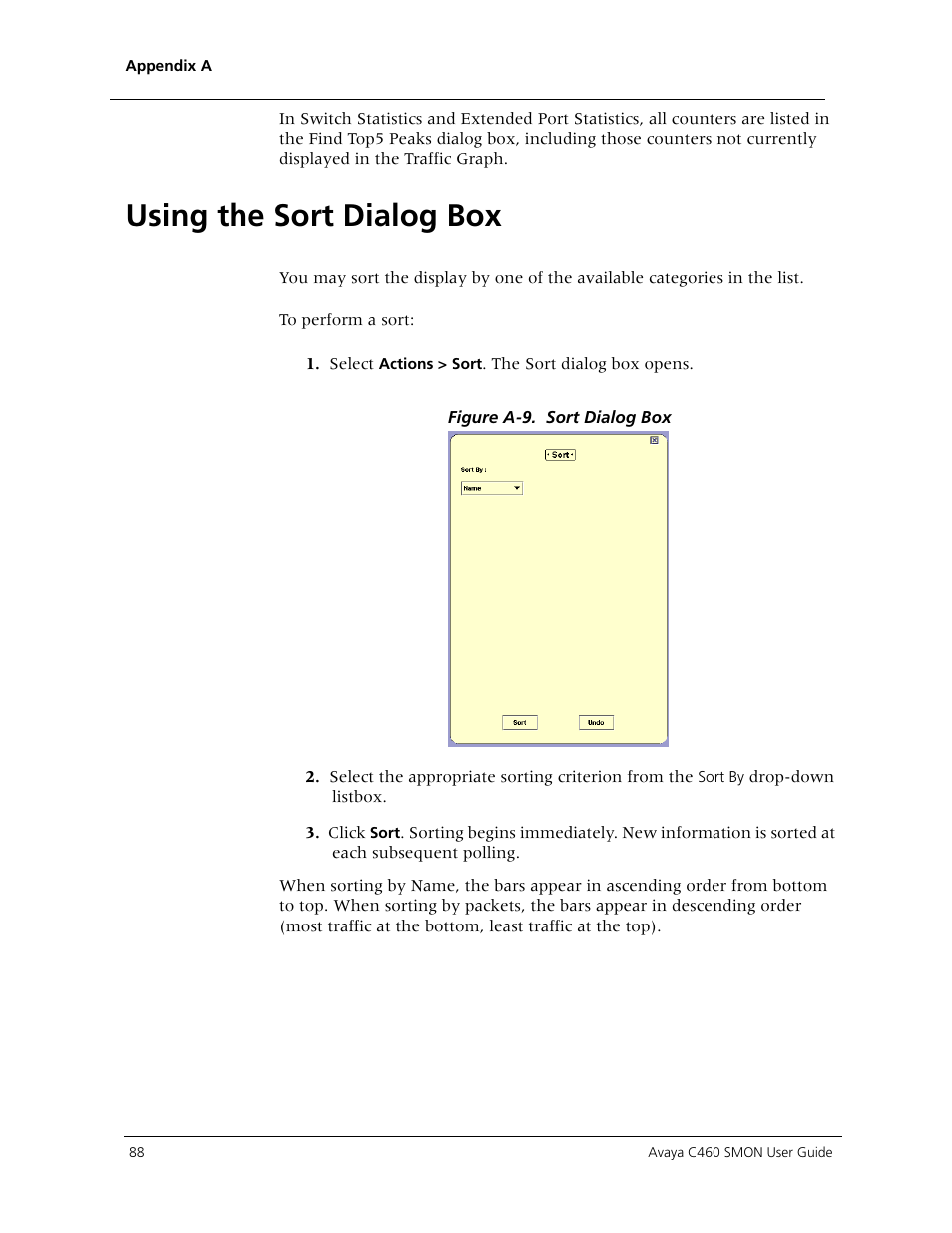 Using the sort dialog box, Using the sort dialog | Avaya C460 SMON User Manual | Page 96 / 102
