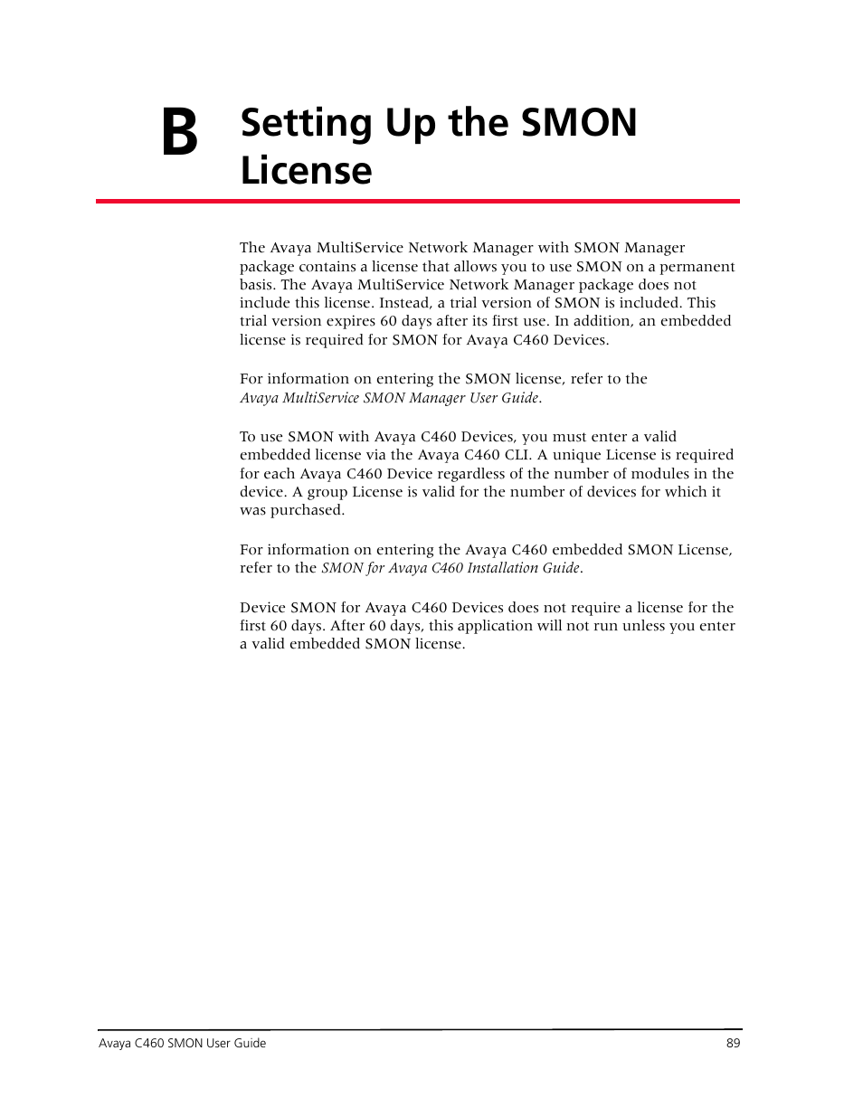 Setting up the smon license, Appendix b — setting up the smon license | Avaya C460 SMON User Manual | Page 97 / 102