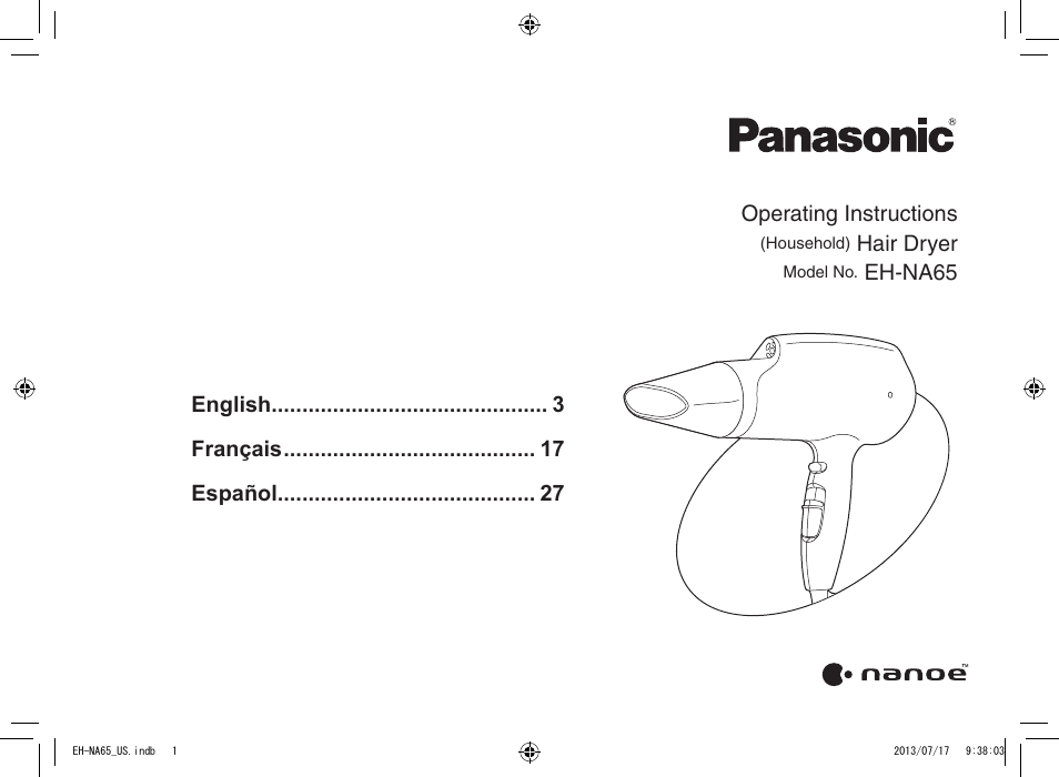 Panasonic EH-NA65-K User Manual | 40 pages