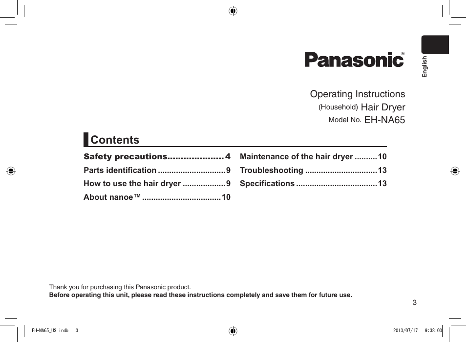 Panasonic EH-NA65-K User Manual | Page 3 / 40