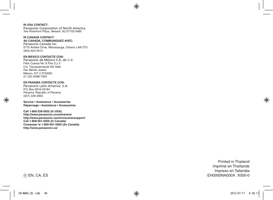 Panasonic EH-NA65-K User Manual | Page 40 / 40