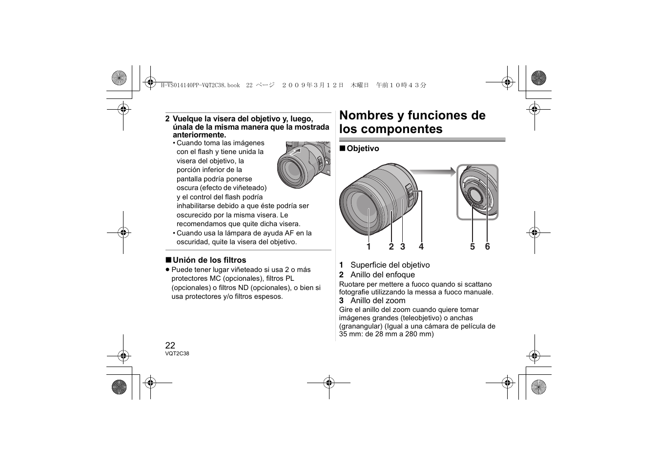 Nombres y funciones de los componentes | Panasonic H-VS014140 User Manual | Page 22 / 26