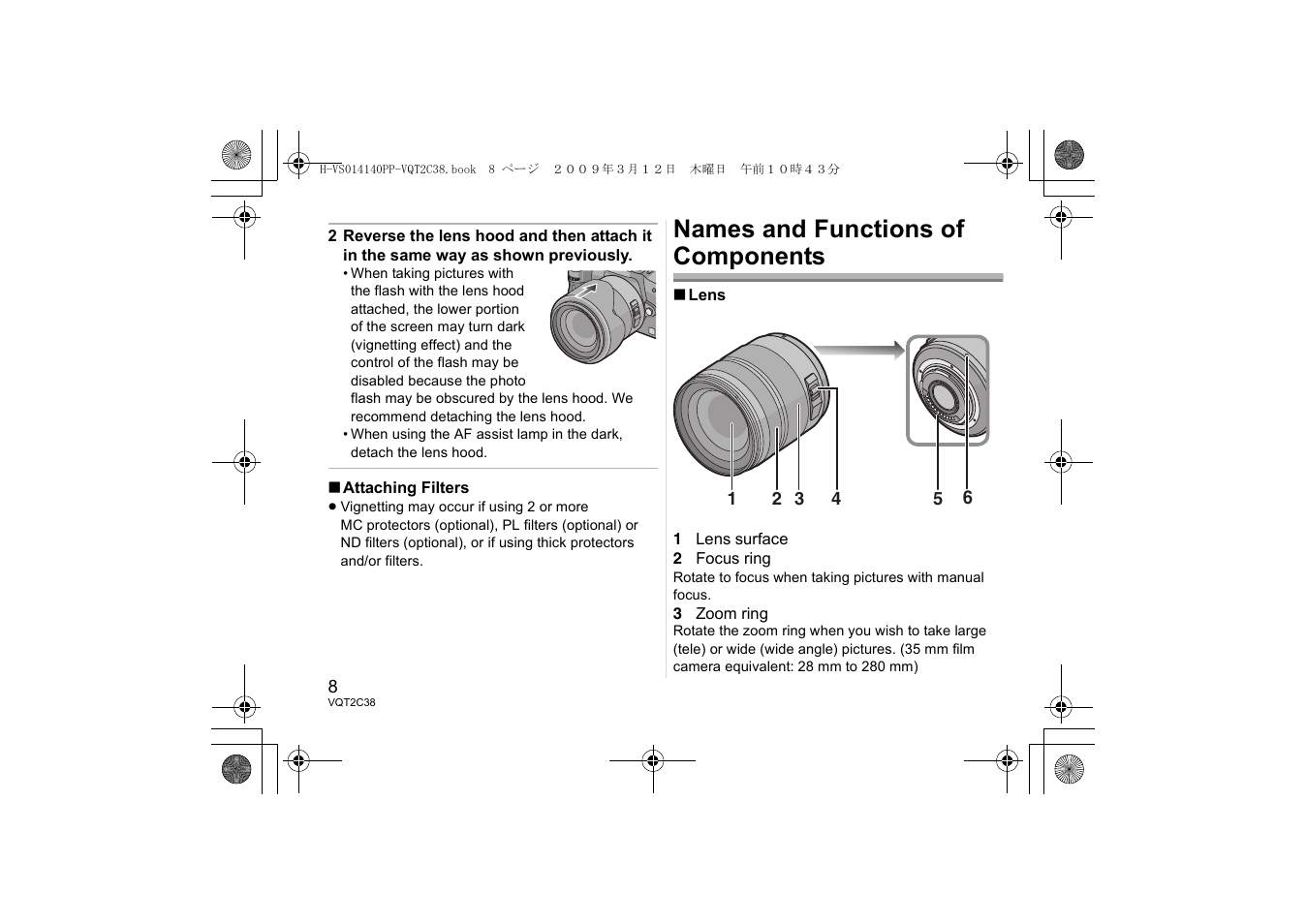 Names and functions of components | Panasonic H-VS014140 User Manual | Page 8 / 26