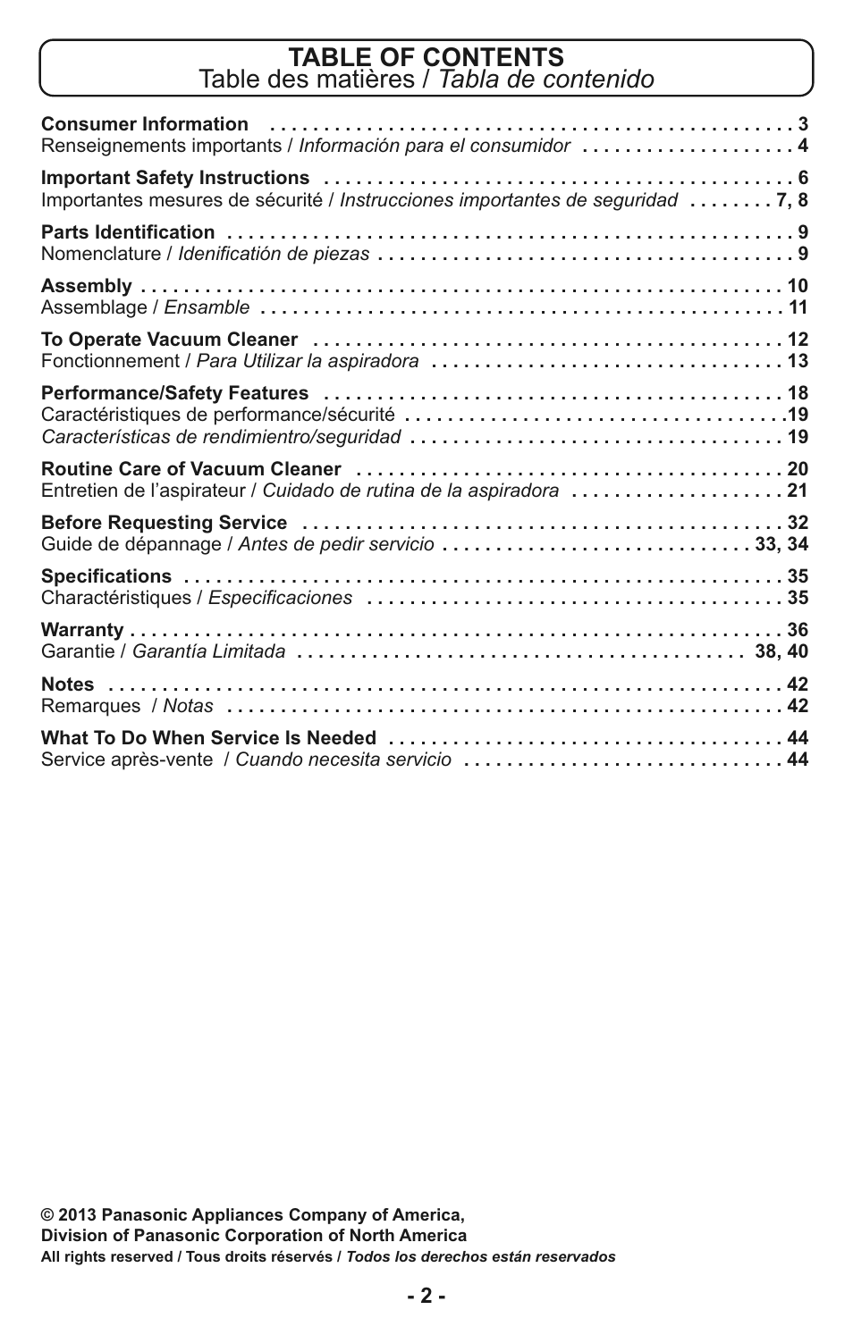 Panasonic MC-CL933 User Manual | Page 2 / 44