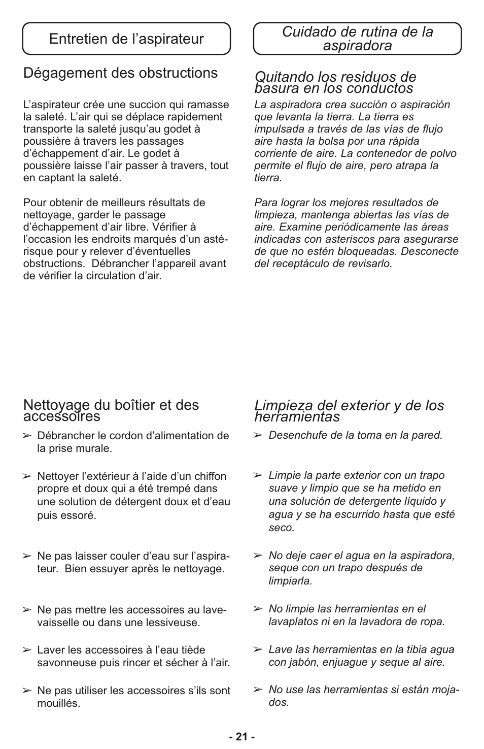 Quitando los residuos de basura en los conductos | Panasonic MC-CL933 User Manual | Page 21 / 44