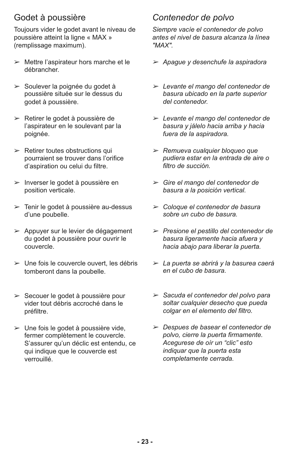Contenedor de polvo, Godet à poussière | Panasonic MC-CL933 User Manual | Page 23 / 44