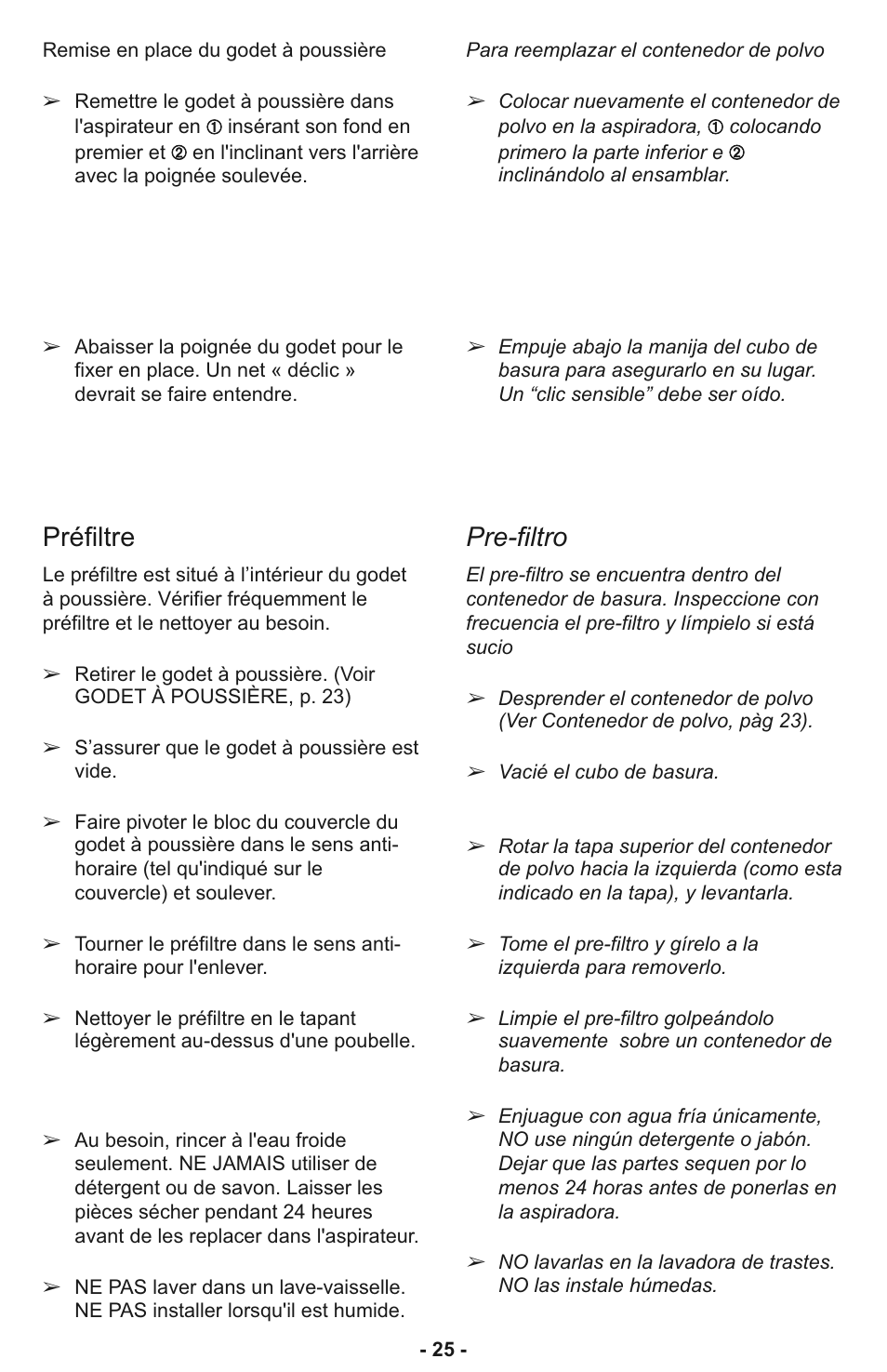 Pre-filtro, Préfiltre | Panasonic MC-CL933 User Manual | Page 25 / 44