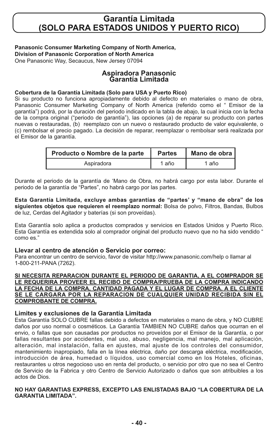 Panasonic MC-CL933 User Manual | Page 40 / 44