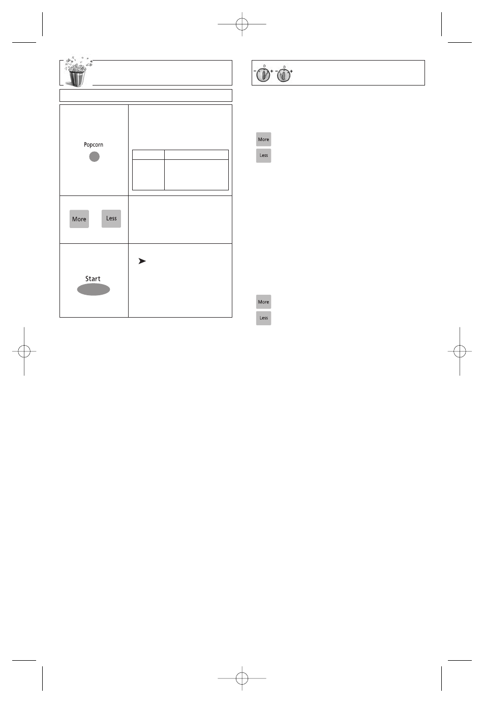 Popcorn feature, More/less feature, Popcorn feature more/less feature | Panasonic NN-SN968B User Manual | Page 15 / 60