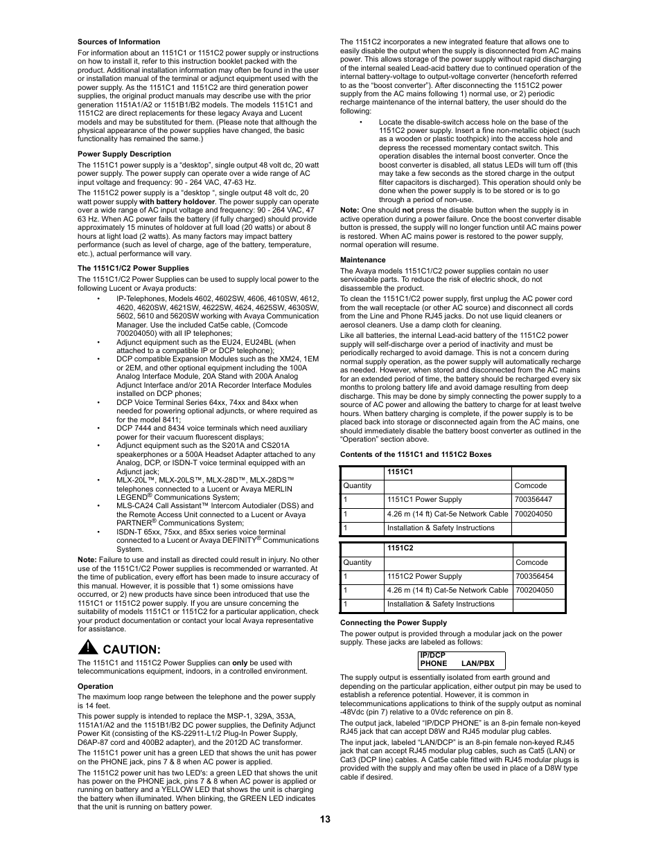 Caution | Avaya 1151C2 User Manual | Page 13 / 22