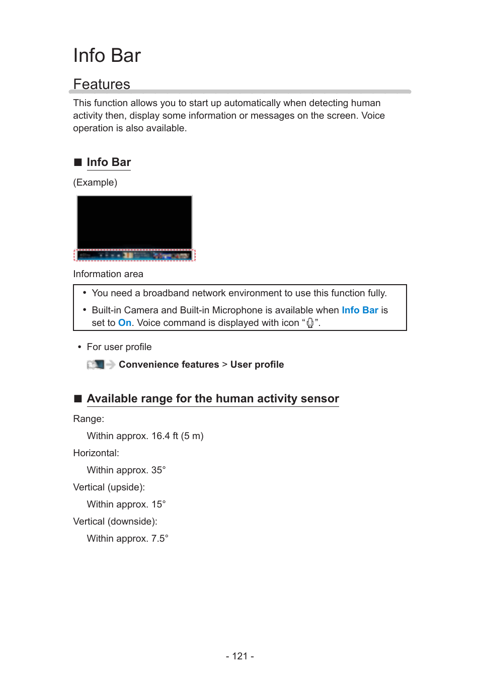 Info bar, Features, Features 121 | Panasonic TC-58AX800U User Manual | Page 121 / 209