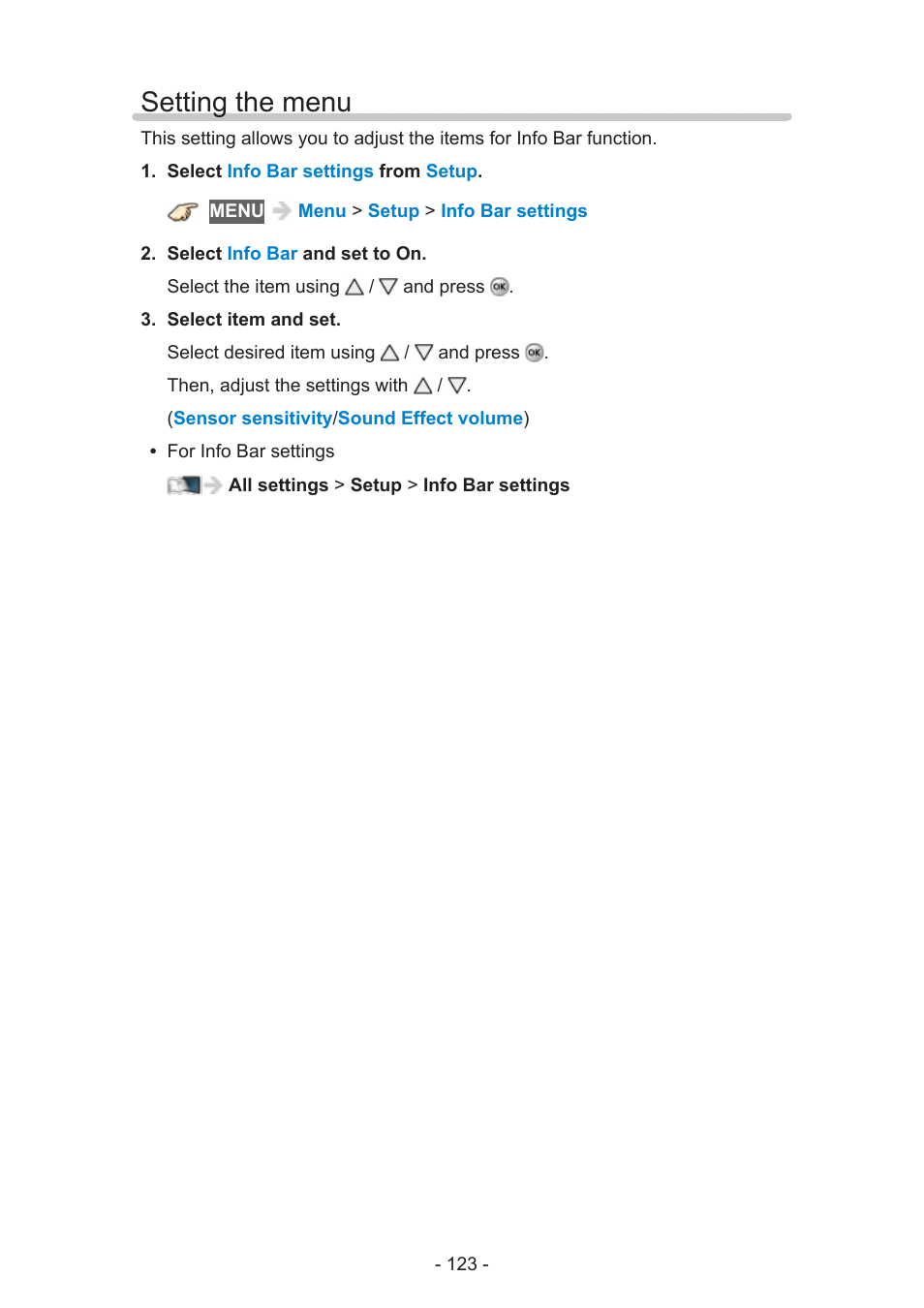 Setting the menu | Panasonic TC-58AX800U User Manual | Page 123 / 209