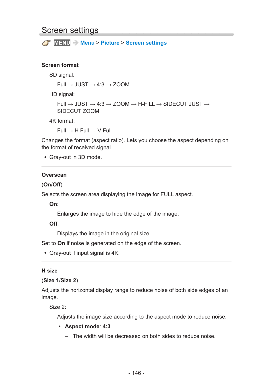 Screen settings | Panasonic TC-58AX800U User Manual | Page 146 / 209
