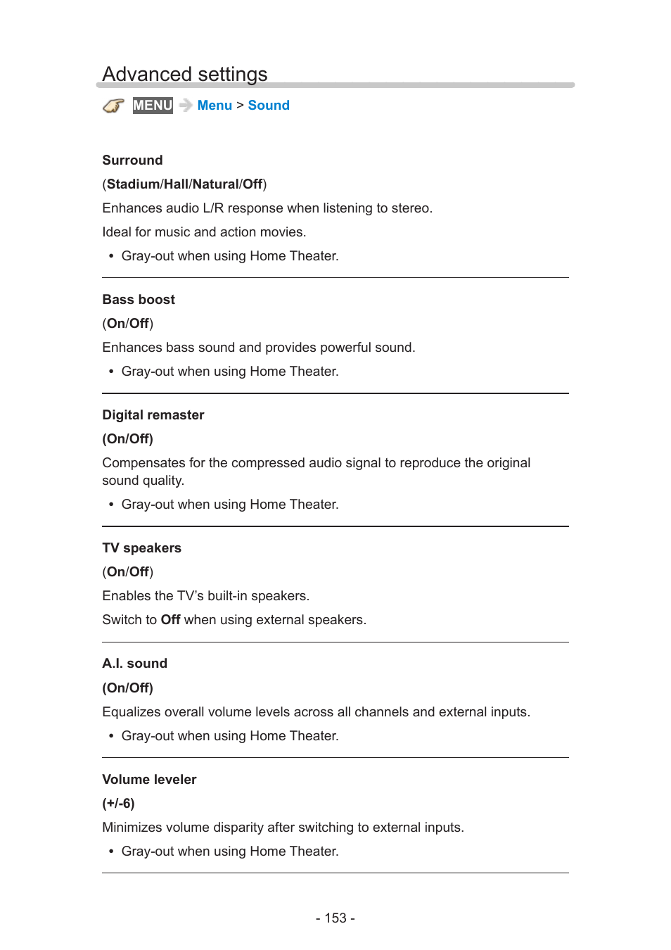 Advanced settings | Panasonic TC-58AX800U User Manual | Page 153 / 209