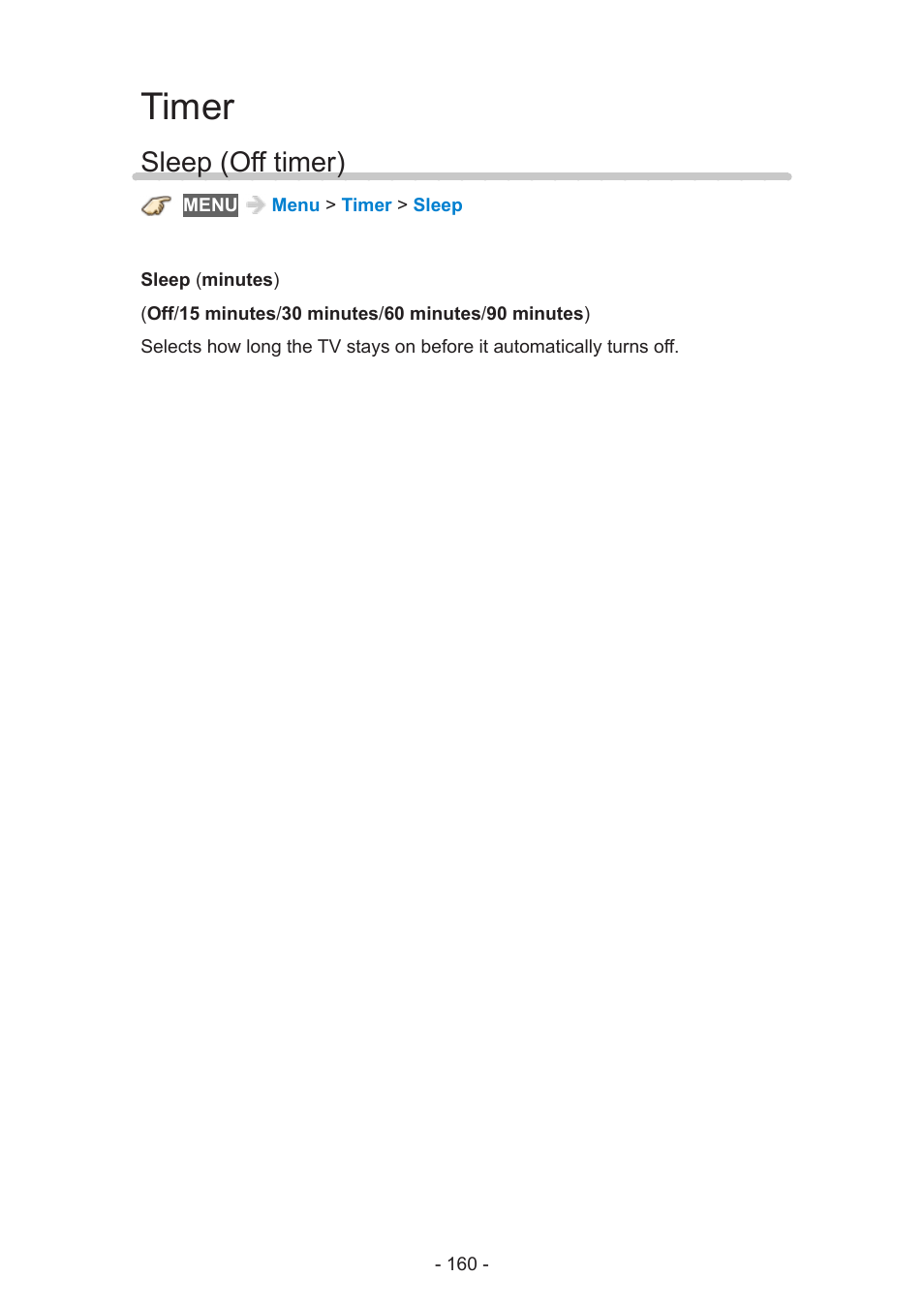 Timer, Sleep (off timer), Timer > sleep (off timer) | Panasonic TC-58AX800U User Manual | Page 160 / 209
