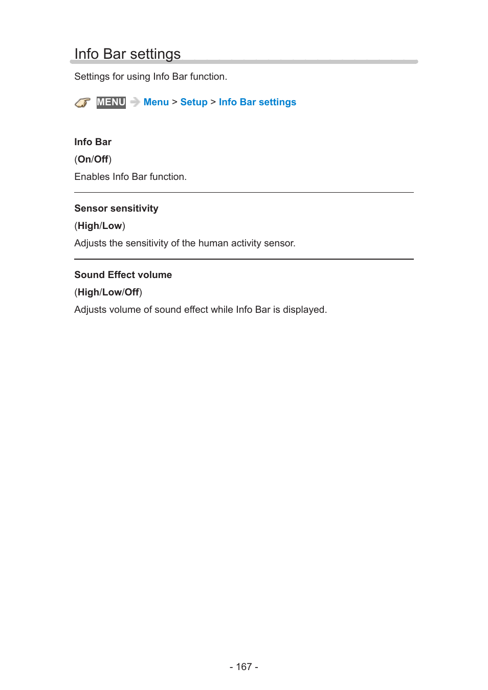 Info bar settings | Panasonic TC-58AX800U User Manual | Page 167 / 209