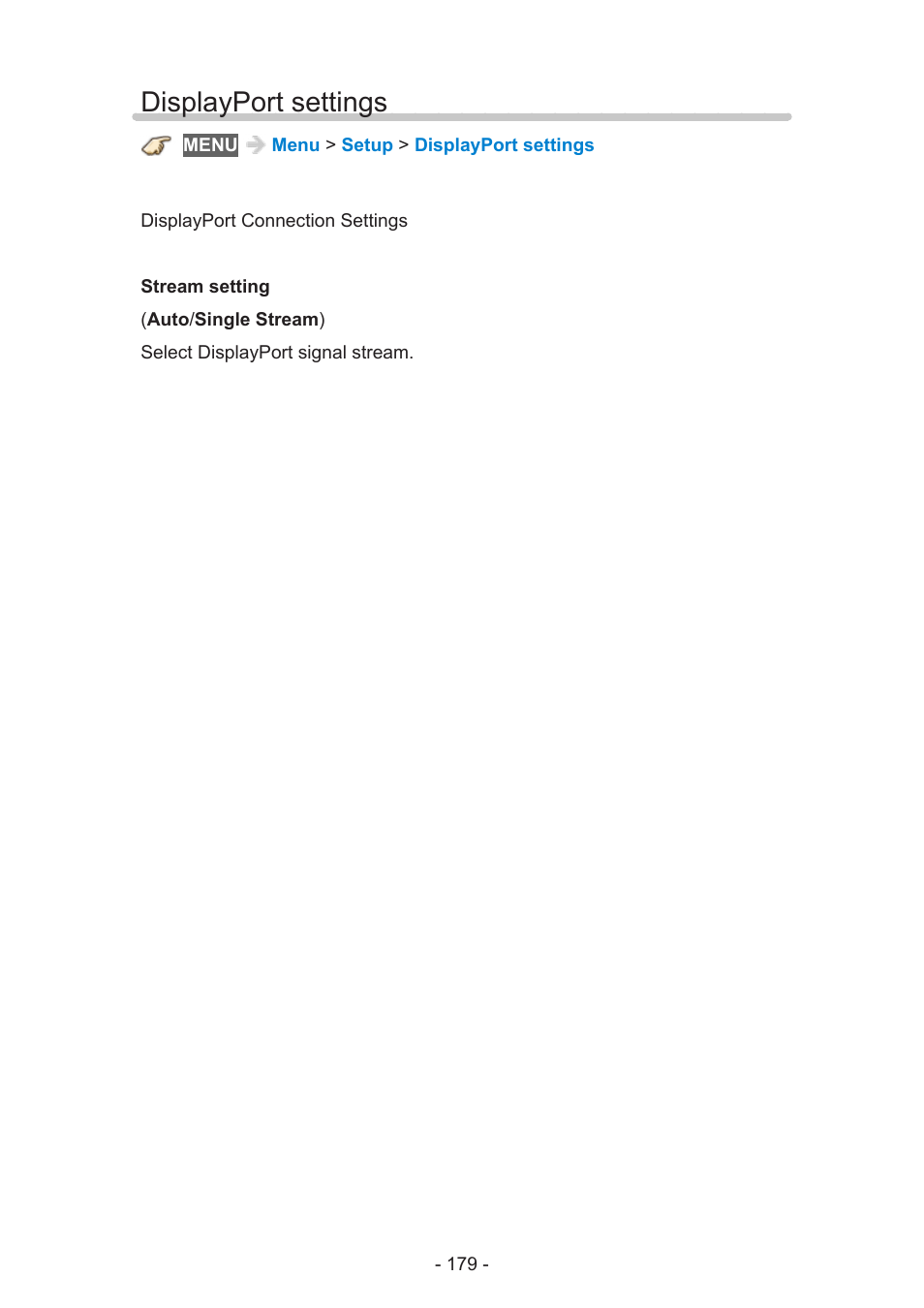 Displayport settings, Displayport settings 179 | Panasonic TC-58AX800U User Manual | Page 179 / 209
