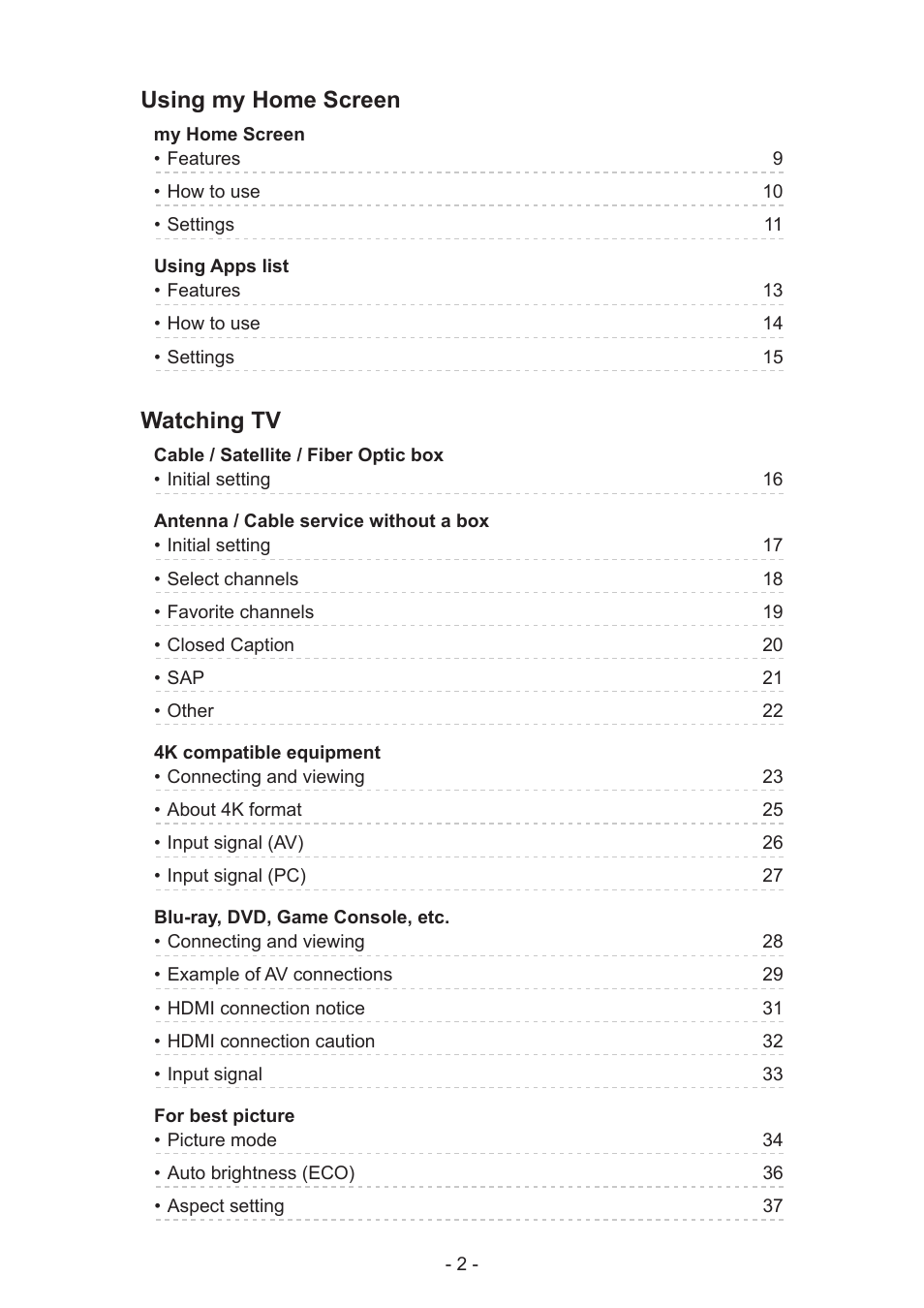 Using my home screen, Watching tv | Panasonic TC-58AX800U User Manual | Page 2 / 209