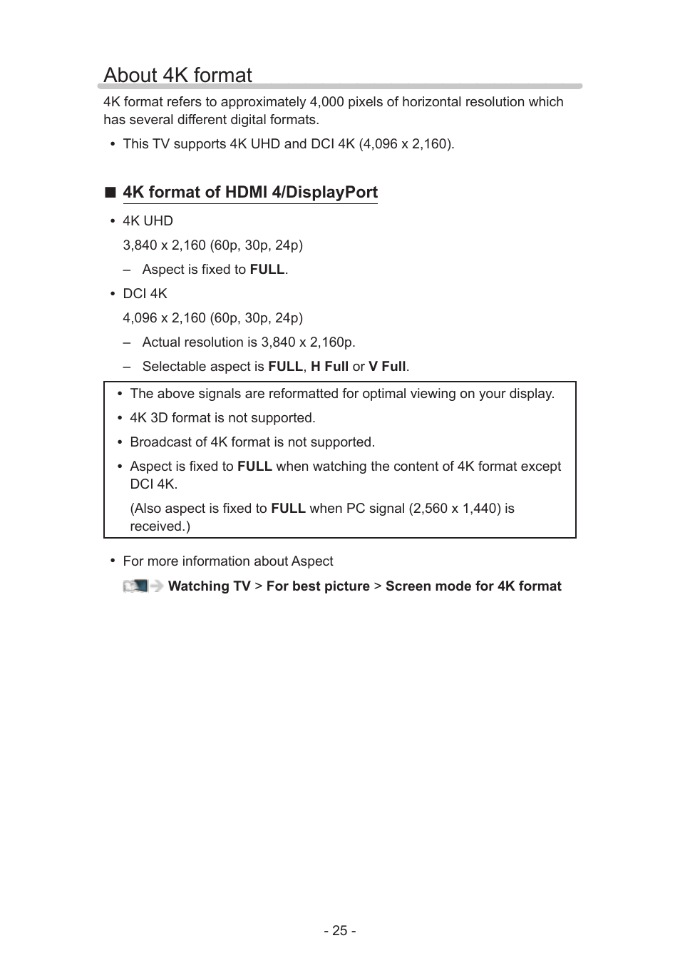 About 4k format, 4k format of hdmi 4/displayport | Panasonic TC-58AX800U User Manual | Page 25 / 209