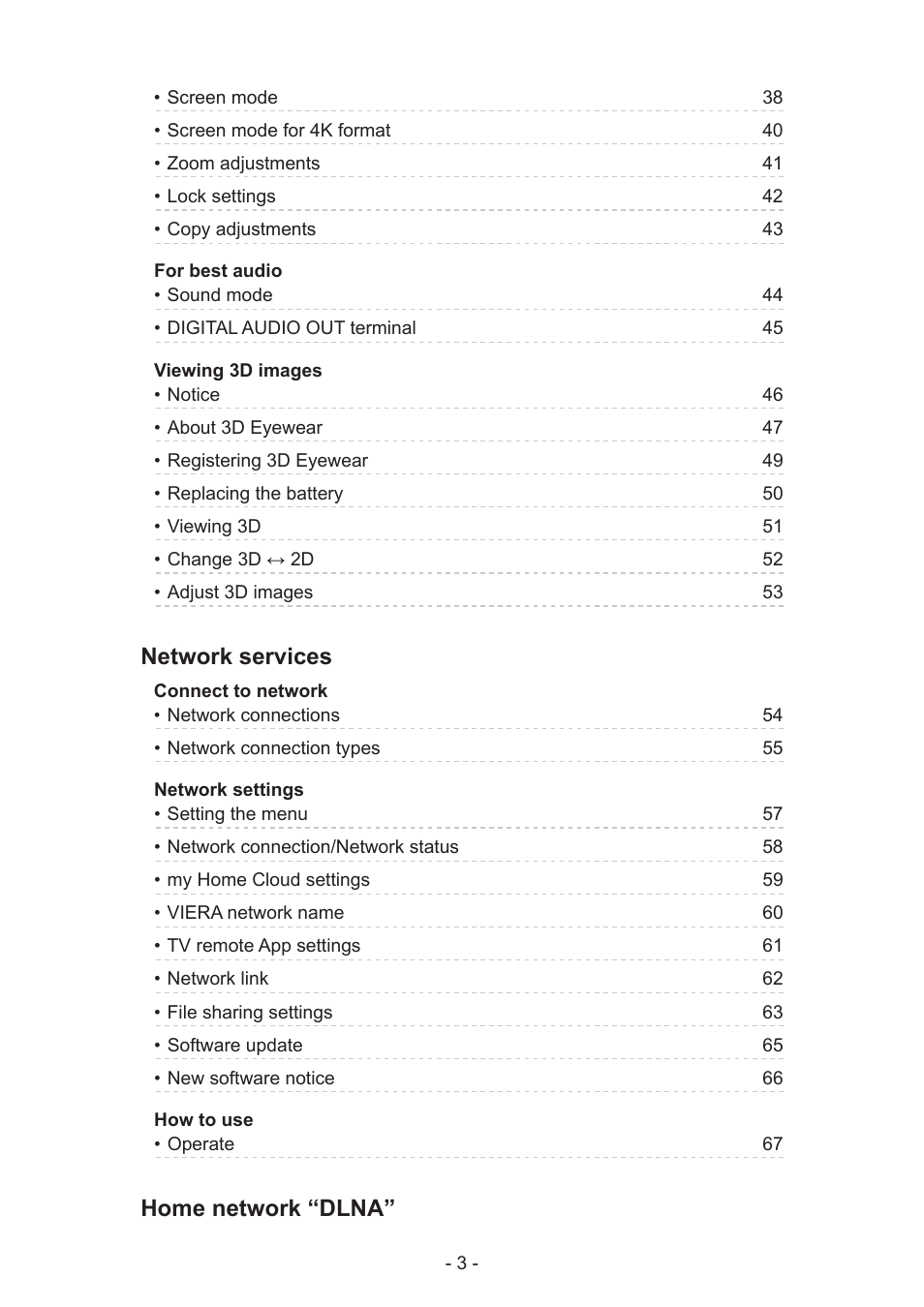 Network services, Home network “dlna | Panasonic TC-58AX800U User Manual | Page 3 / 209